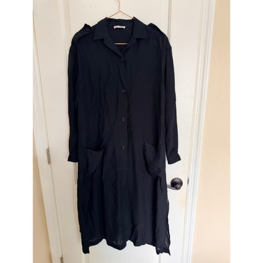 Anine Bing Duster Women S-M Black Mesh Sheer Utility Longline Coverup Dress - Picture 4 of 7